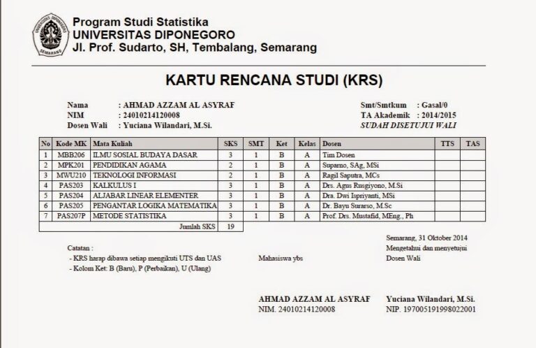 contoh KRS Universitas Diponegoro