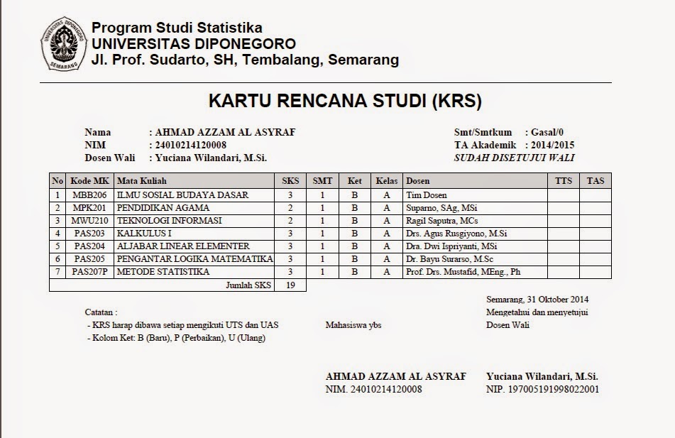 contoh KRS Universitas Diponegoro