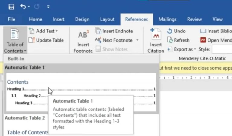 Daftar Isi otomatis di Word