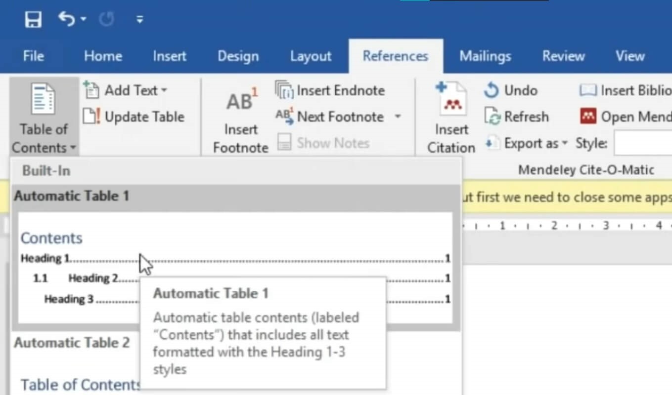 Daftar Isi otomatis di Word